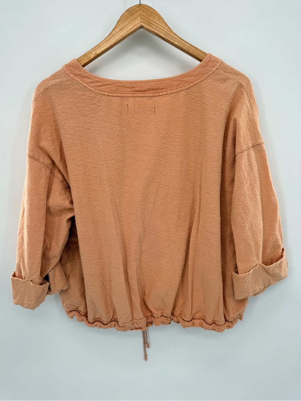 We The Free Cropped Button-Front Terry Drawstring Blouse in Rust - Picture 3 of 8